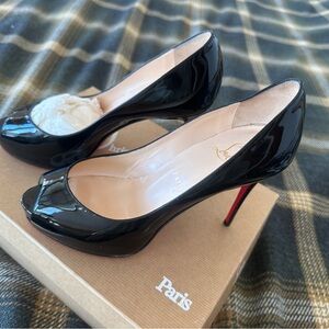 Christian Louboutin Black Patent Peep-Toe Heels
